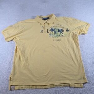 Vintage Polo Ralph Lauren Men's 2XL Short Sleeve Yellow Big Moose Print Graphic